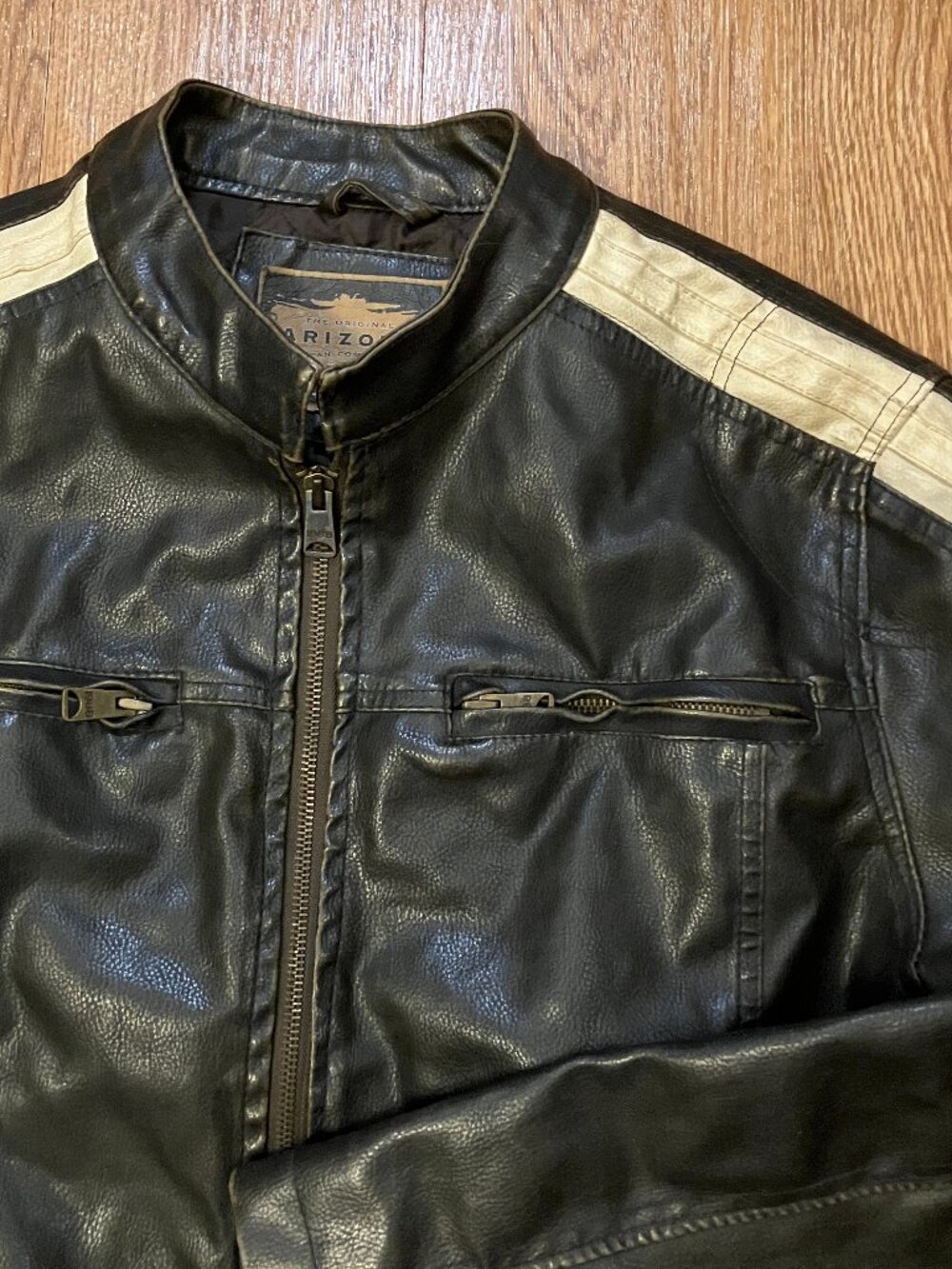 Vintage Arizona Jean Company Distressed Leather Track Racer Jacket Y2